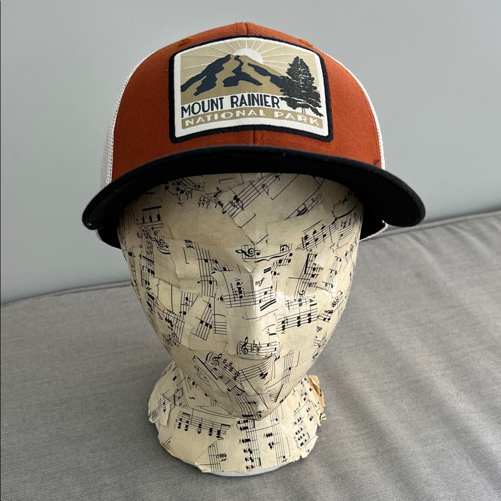 Zephyr Mount Rainier National Park Trucker Cap - Rust Orange, Black, White